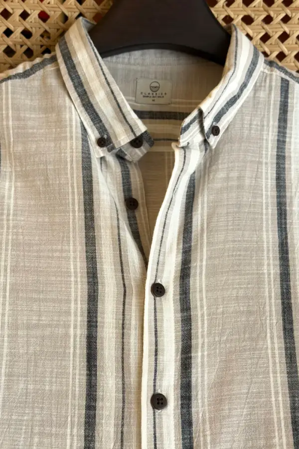 Warm Ivory With Black And Beige Stripe