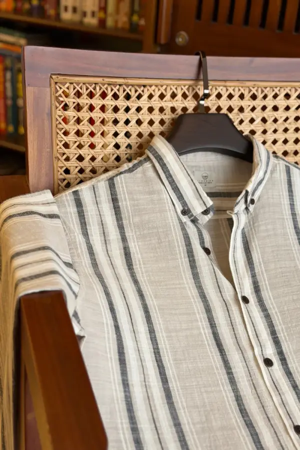 Warm Ivory With Black And Beige Stripe